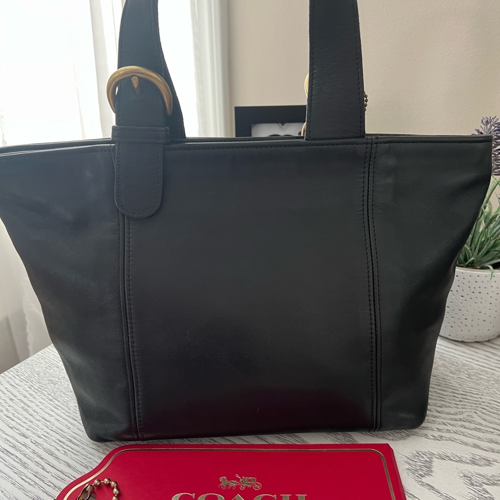 vintage Coach black leather tote bag, likely the Waverly style (No. 4133). - Picture 2 of 6